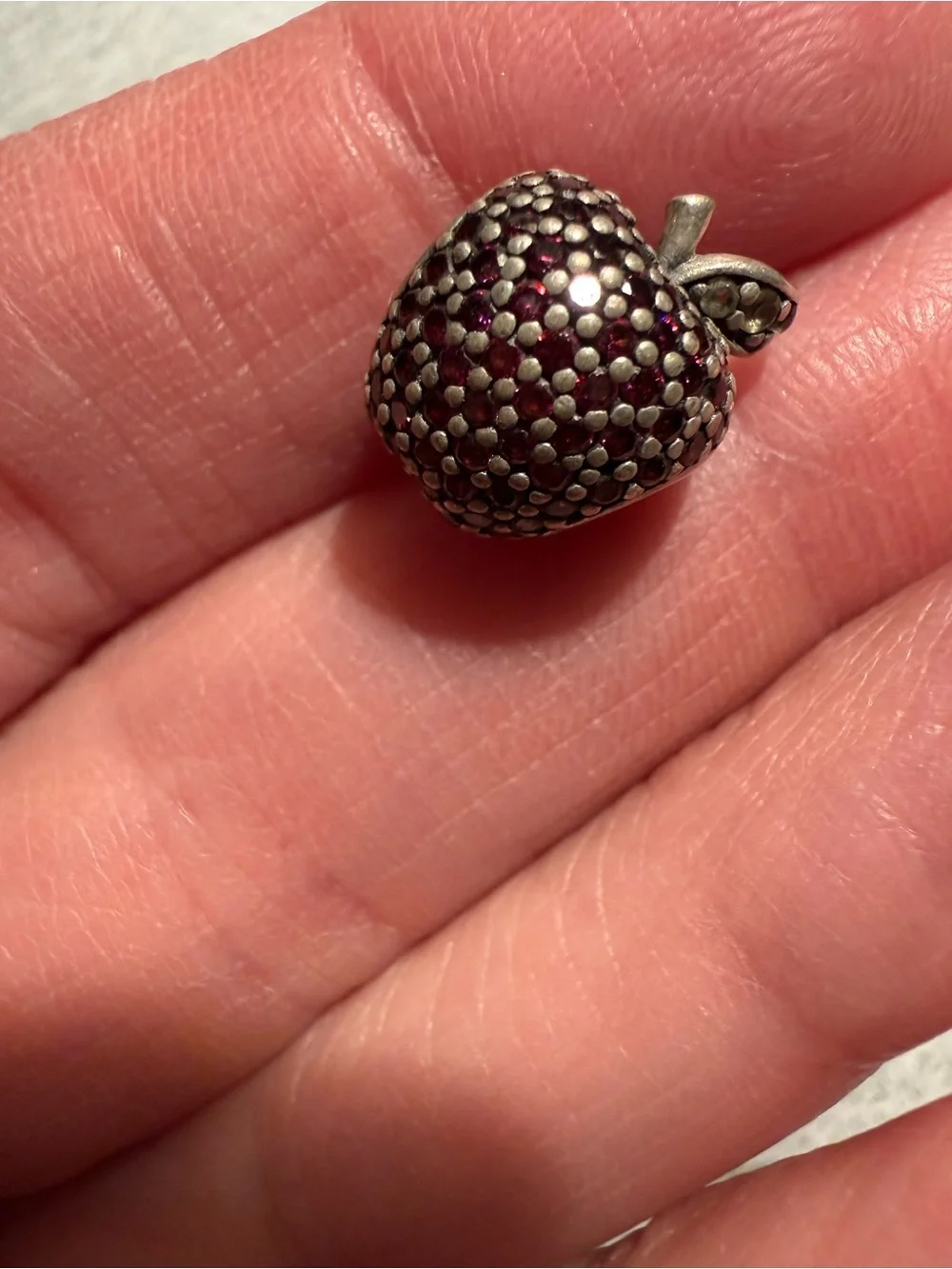 Pandora Silver-Tone Ruby Red Pave Apple charm